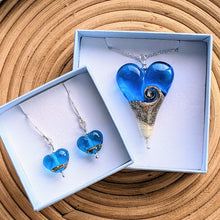 Load image into Gallery viewer, Sandstone XL Heart Pendant in Aqua Blue Glass