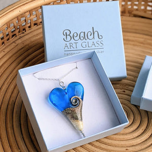 Sandstone XL Heart Pendant in Aqua Blue Glass