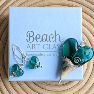 Sandstone XL Heart Pendant in Teal Glass