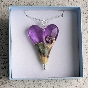 Sandstone XL Heart Pendant in Deep Lavender Glass