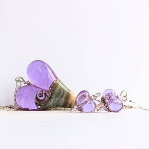 Sandstone XL Heart Pendant in Deep Lavender Glass