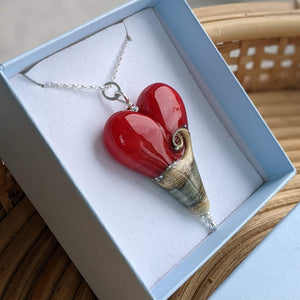 Sandstone XL Heart Pendant in Red Glass