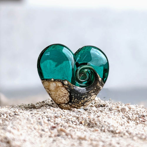 Sandstone Heart Pendant in Teal Glass