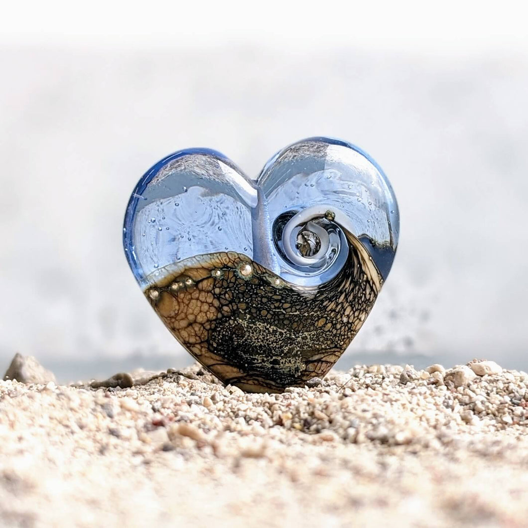 Sandstone Heart Pendant in Light Blue Glass