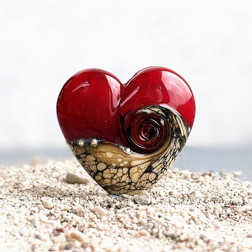 Sandstone Heart Pendant in Red Glass