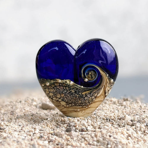Sandstone Heart Pendant in Dark Blue Glass