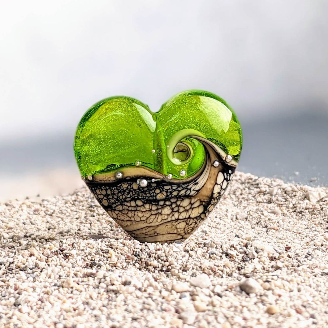 Sandstone Heart Pendant in Green Glass