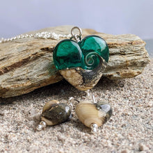 Load image into Gallery viewer, Sandstone Lentil Pendant in Teal Glass