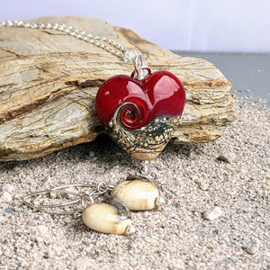 Sandstone Lentil Pendant in Red Glass