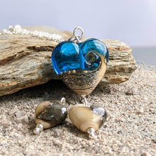 Load image into Gallery viewer, Sandstone Heart Pendant in Aqua Blue Glass