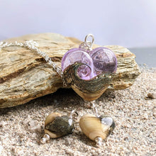 Load image into Gallery viewer, Sandstone Heart Pendant in Pale Lavender Glass