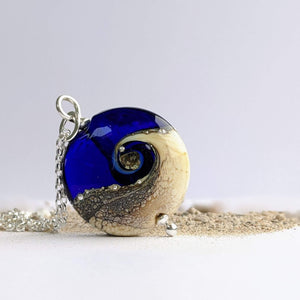 Sandstone Lentil Pendant in Dark Blue Glass