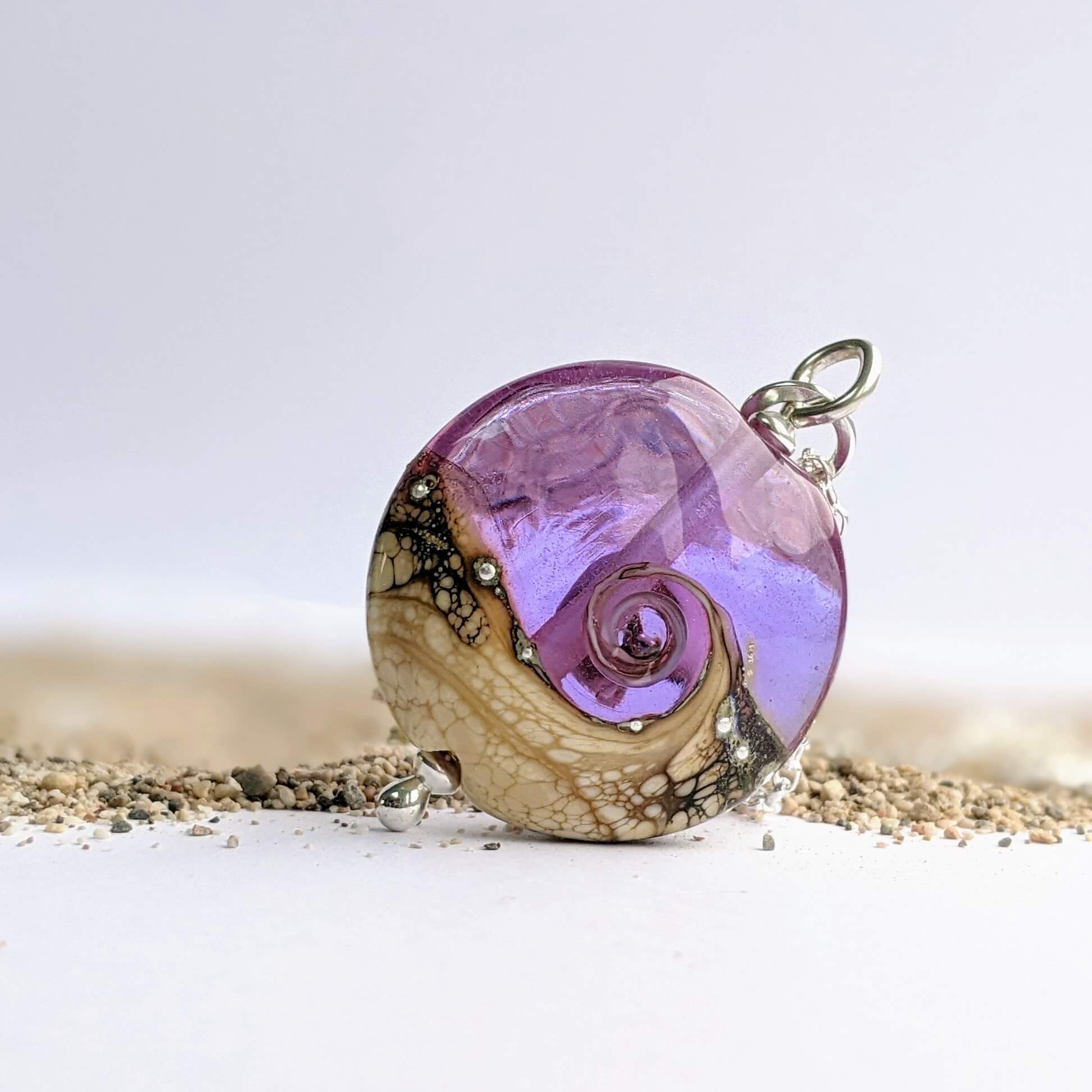 Sandstone Lentil Pendant In Deep Lavender Glass