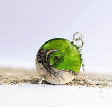 Load image into Gallery viewer, Sandstone Lentil Pendant in Green Glass