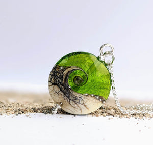 Sandstone Lentil Pendant in Green Glass