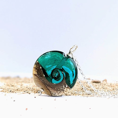 Sandstone Lentil Pendant in Teal Glass