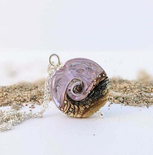 Sandstone Lentil Pendant in Pale Lavender Glass