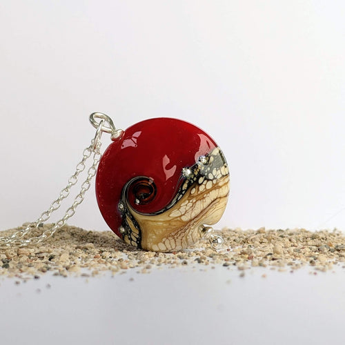 Sandstone Lentil Pendant in Red Glass