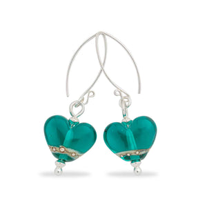 Deep Sea Heart Drop Earrings in Blue or Green