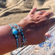 Sun Glitter Silver Triple Wrap Bracelet in Turquoise