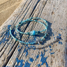 Load image into Gallery viewer, Sun Glitter Silver Triple Wrap Bracelet in Turquoise