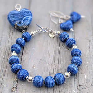 Blue Surf Glass & Silver Bracelet-Bracelet-Beach Art Glass