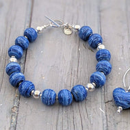 Blue Surf Glass & Silver Bracelet-Bracelet-Beach Art Glass