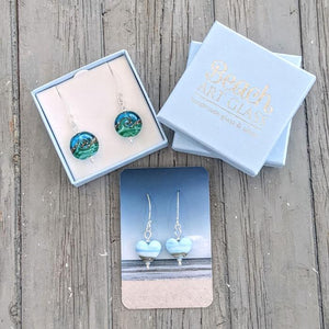 Blue Surf Heart Earrings-Earrings-Beach Art Glass