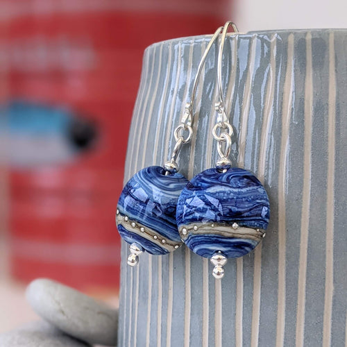 Blue Surf Lentil Earrings-Earrings-Beach Art Glass