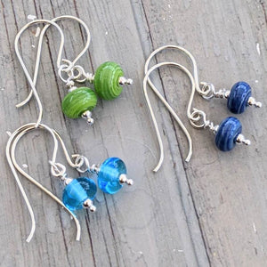 Blue and Green Tiny Bead Earrings-Earrings-Beach Art Glass