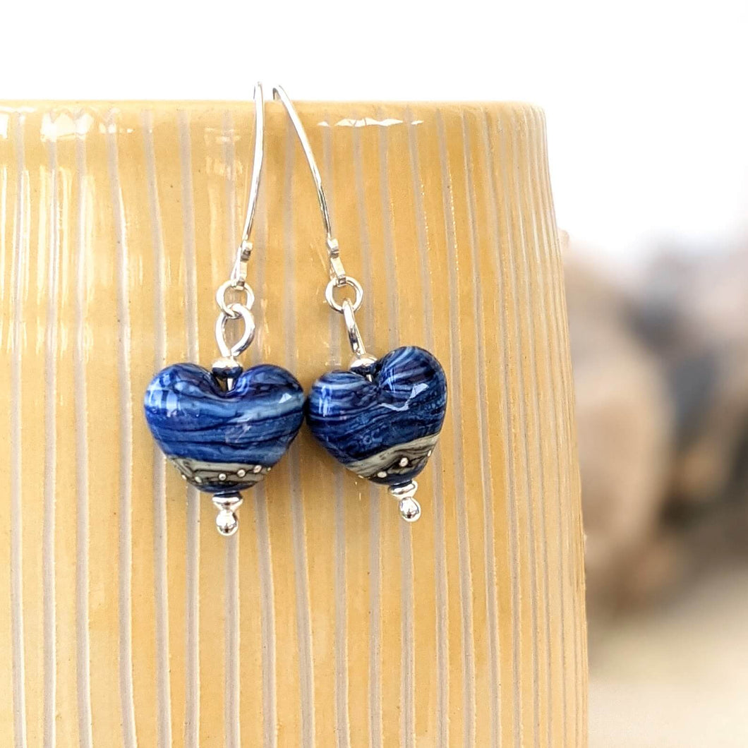 Blue Surf Heart Earrings