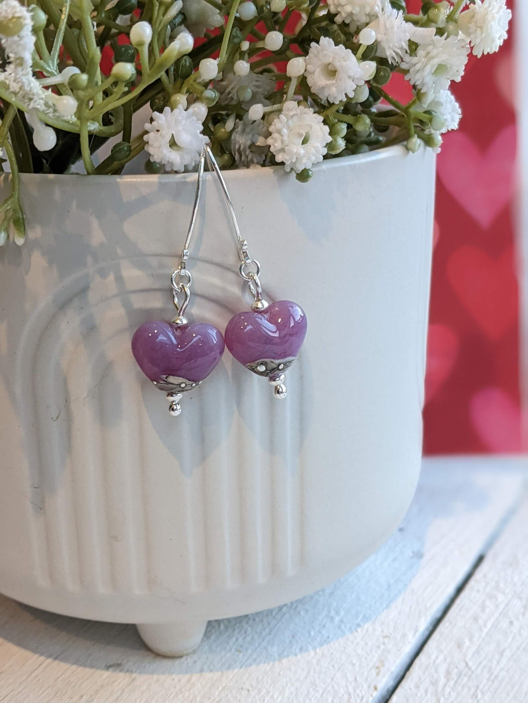 Bouquet Heart Earrings in Lavender