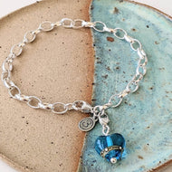 Beach Art Glass Silver Charm Bracelet With Clip On Charm of Choice