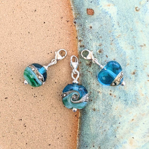 Beach Art Glass Silver Charm Bracelet With Clip On Charm
