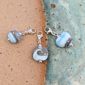 Beach Art Glass Silver Charm Bracelet With Clip On Charm