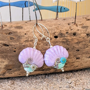 Coastal Path Shell Earrings - lavender and green