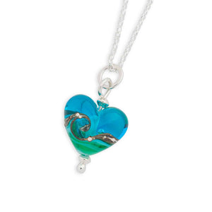 Deep Blue Sea Beach Babe Heart Pendant-Necklace-Beach Art Glass