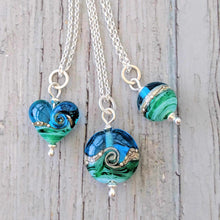 Load image into Gallery viewer, Deep Blue Sea Beach Babe Heart Pendant-Necklace-Beach Art Glass