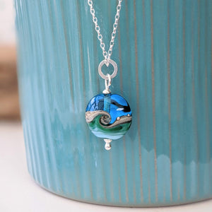 Deep Blue Sea Beach Babe Lentil Pendant-Necklace-Beach Art Glass