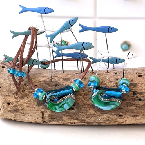 Deep Blue Sea Curve Necklace-Necklace-Beach Art Glass