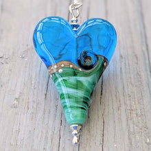 Load image into Gallery viewer, Deep Blue Sea Extra Large Heart Pendant-Necklace-Beach Art Glass