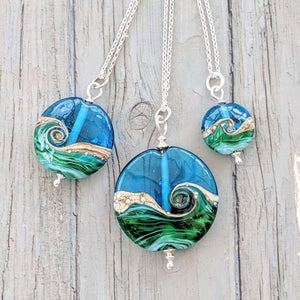 Deep Blue Sea Extra Large Lentil Pendant-Necklace-Beach Art Glass