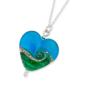 Deep Blue Sea Heart Pendant-Necklace-Beach Art Glass