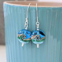 Load image into Gallery viewer, Deep Blue Sea Lentil Drop Earrings-Earrings-Beach Art Glass