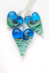 Deep Blue Sea Long Heart Pendant-Necklace-Beach Art Glass