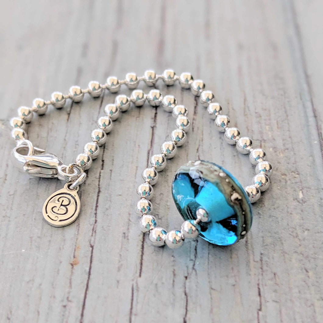 Deep Blue Sea Silver Bead Bracelet With Bead-Bracelet-Beach Art Glass