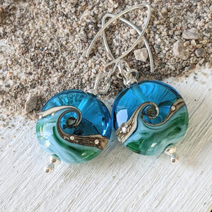 Deep Sea Lentil Drop Earrings in Blue or Green
