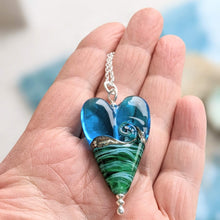 Load image into Gallery viewer, Deep Sea Long Heart Pendant in Blue or Green