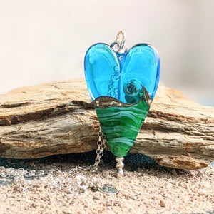 Deep Sea Long Heart Pendant in Blue or Green