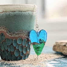 Load image into Gallery viewer, Deep Sea Long Heart Pendant in Blue or Green